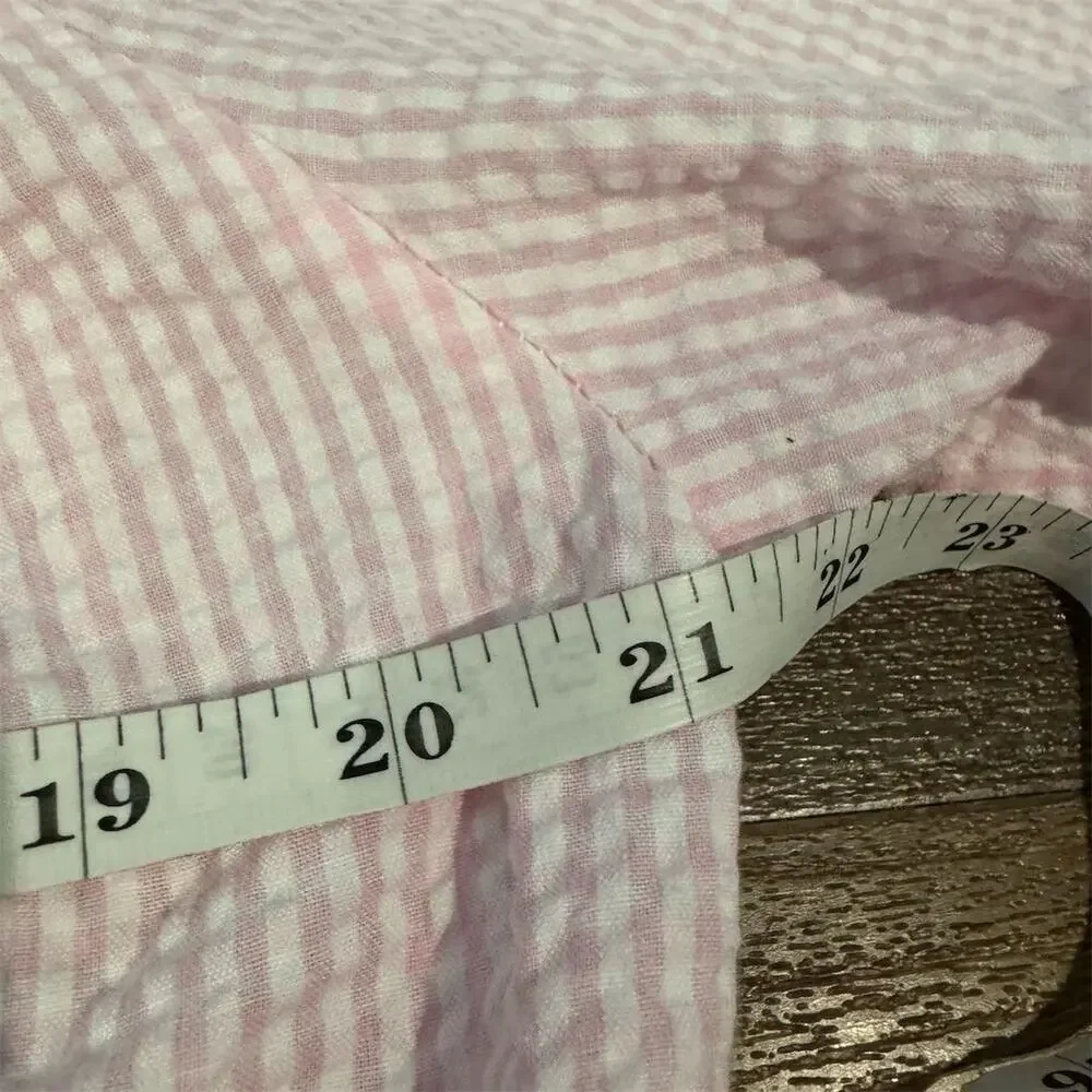 Miss Elaine Pink Gingham Seersucker Housecoat Pockets M Short Sleeve Snap STAIN
